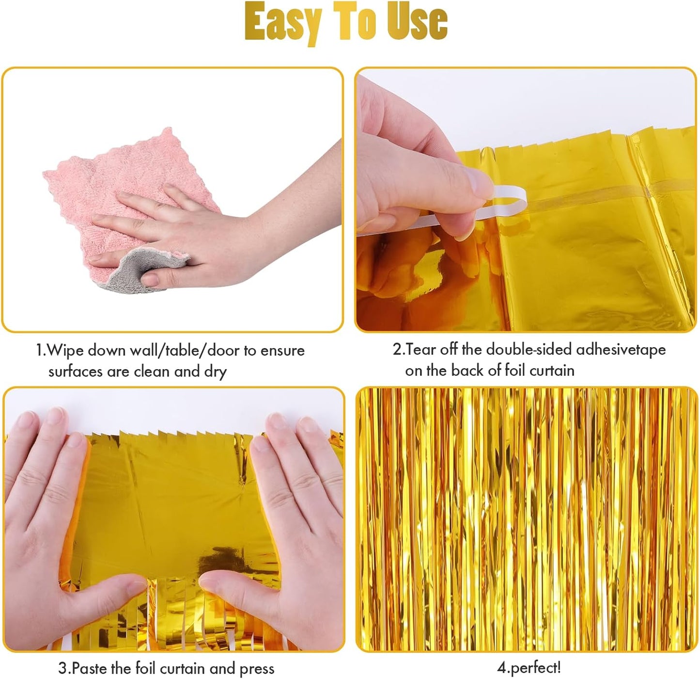 CANREVEL 2 Pack 3.3x8.2 Feet Gold Foil Fringe Backdrop Curtains, Tinsel Streamers Birthday Party Decorations, Fringe Backdrop for Graduation, Baby Shower, Happy New Year, Disco Party