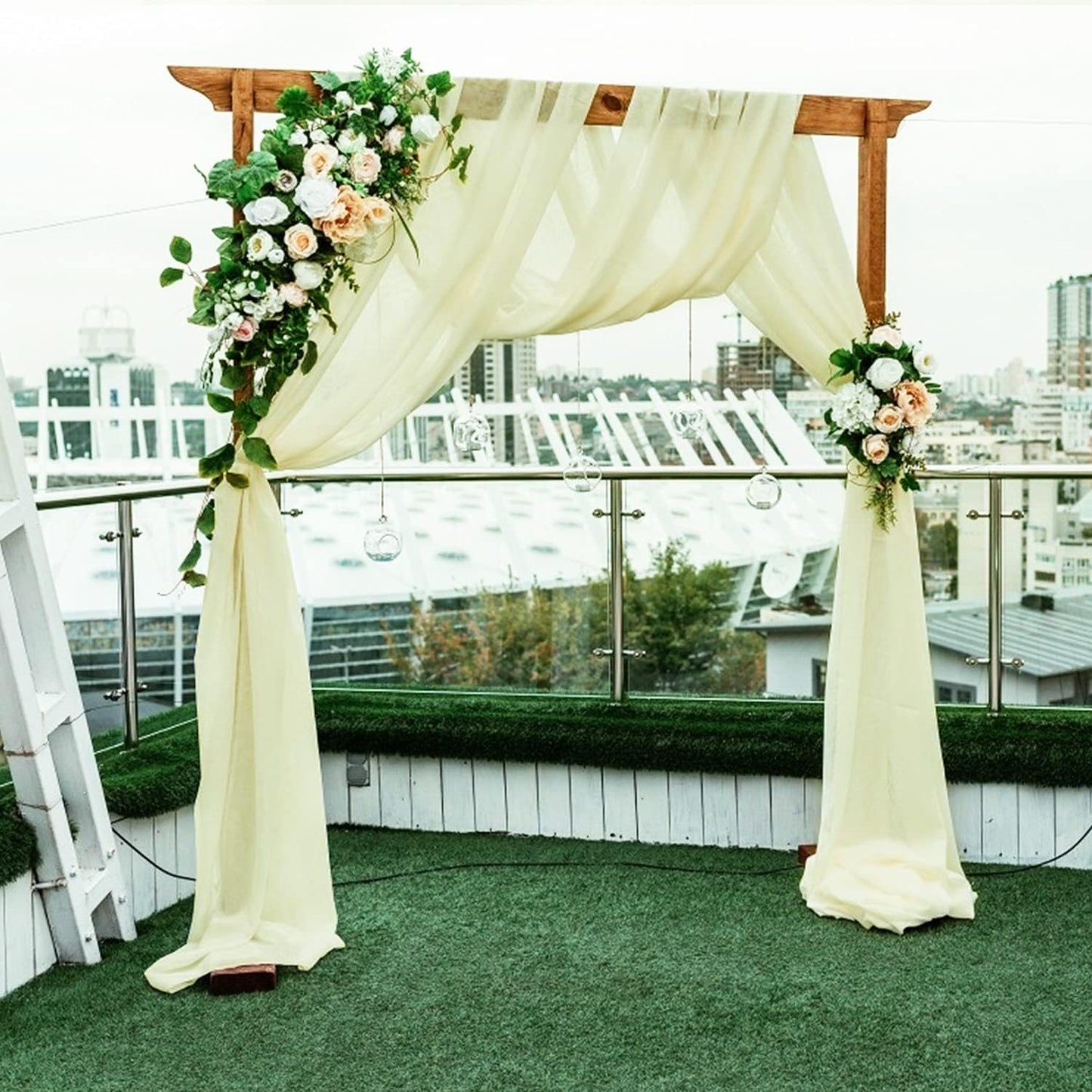 Wedding Arch Draping Fabric Beige Arch Drapes Sheer Backdrop Curtain for Ceremony Photo Wedding Decor 19Ft x 28" 2 Panel