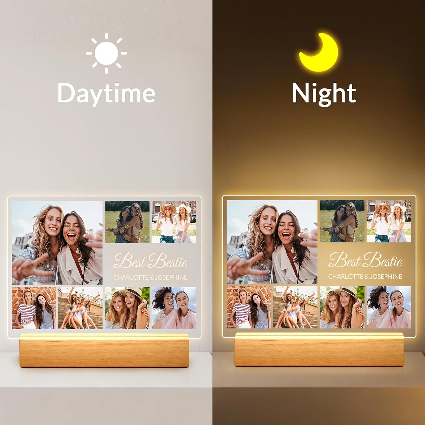 Personalized Picture Frames with Photo, Custom Photo Frame with Night Light, Customized Photo Gifts, Personalized Birthday Gifts for Women, Her, Bestie, Best Friends