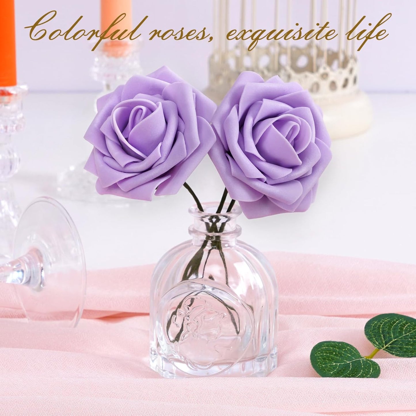 BLEUM CADE 16Pcs Artificial Flowers Fake Roses with Stems, Purple Boxed Foam Roses for DIY Bouquets Centerpieces Wedding Party Arrangement Bridal Shower Decor