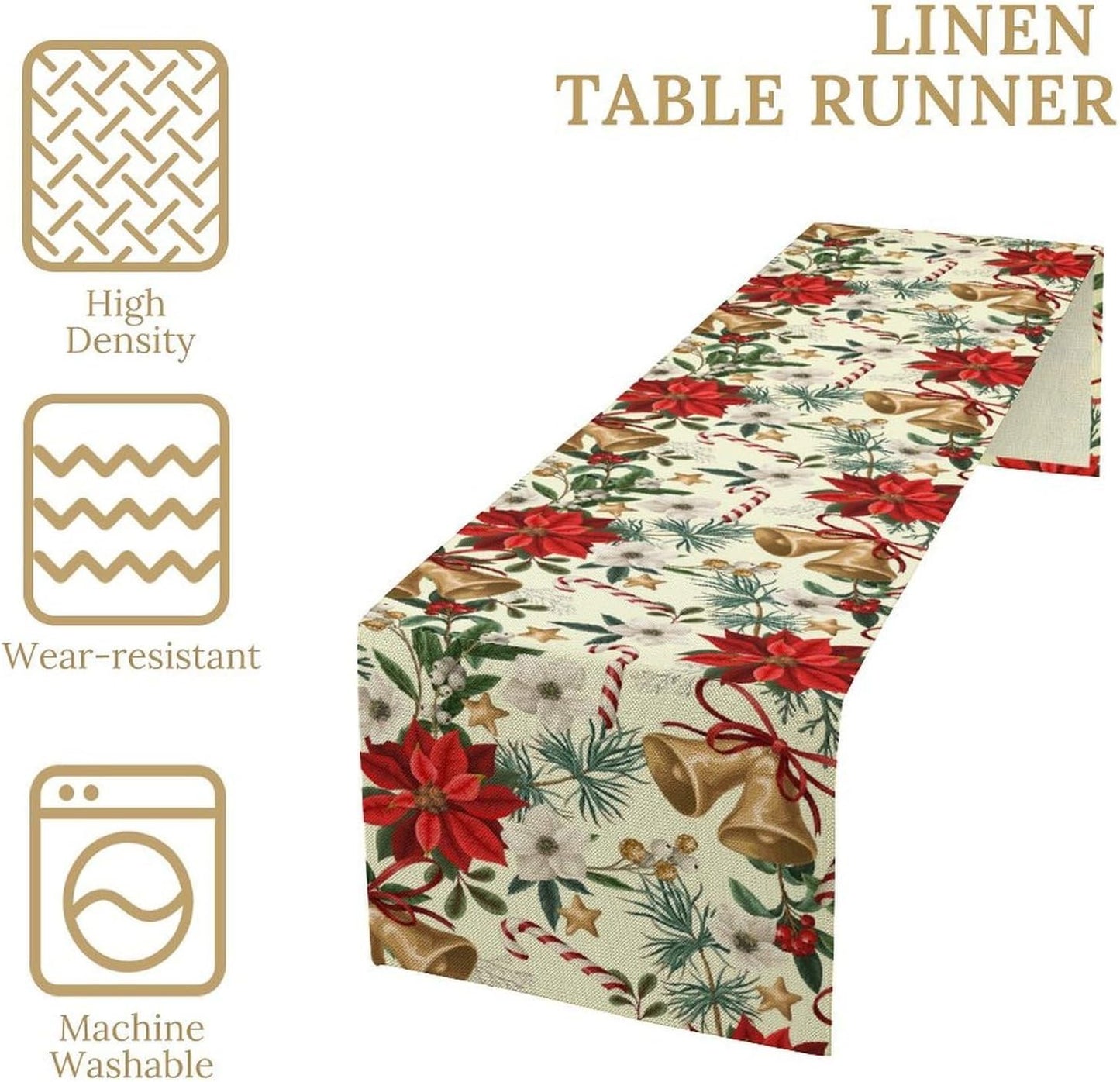 Christmas Table Runner, Seasonal Winter Xmas Holiday Kitchen Dining Table Decoration for Home Party Decor 13x90 Inch