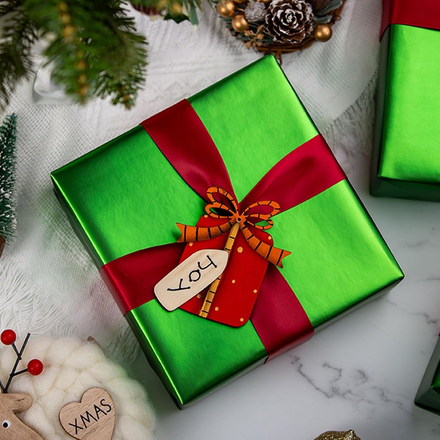 Garbendy Green Wrapping Paper - Solid Color Metallic Sparkle Paper Perfect for Father's Day, Birthday, Wedding, Baby Shower, Party - 17 Inch X 33 Feet