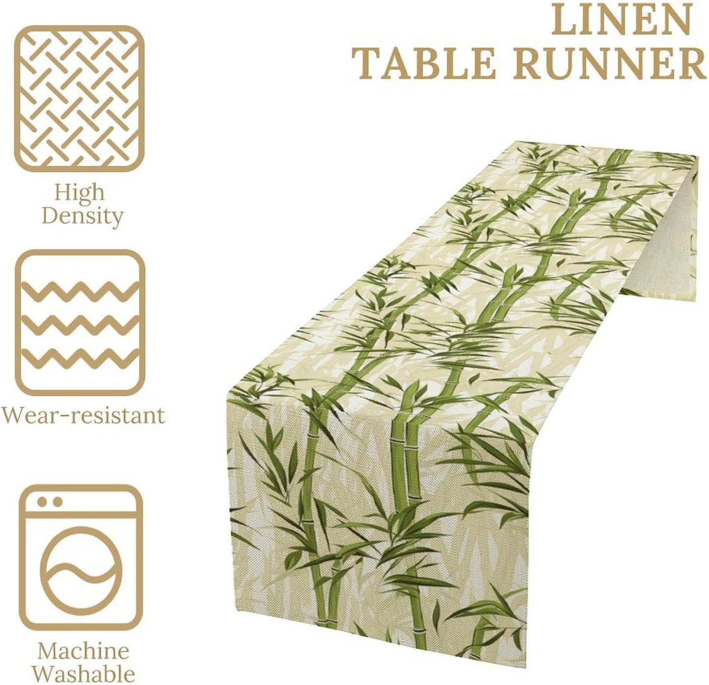 Bamboo Table Runner,Green Plant Leaf Pattern Table Cloth Kitchen Dining Table Home Party Decoration 13x60 Inch