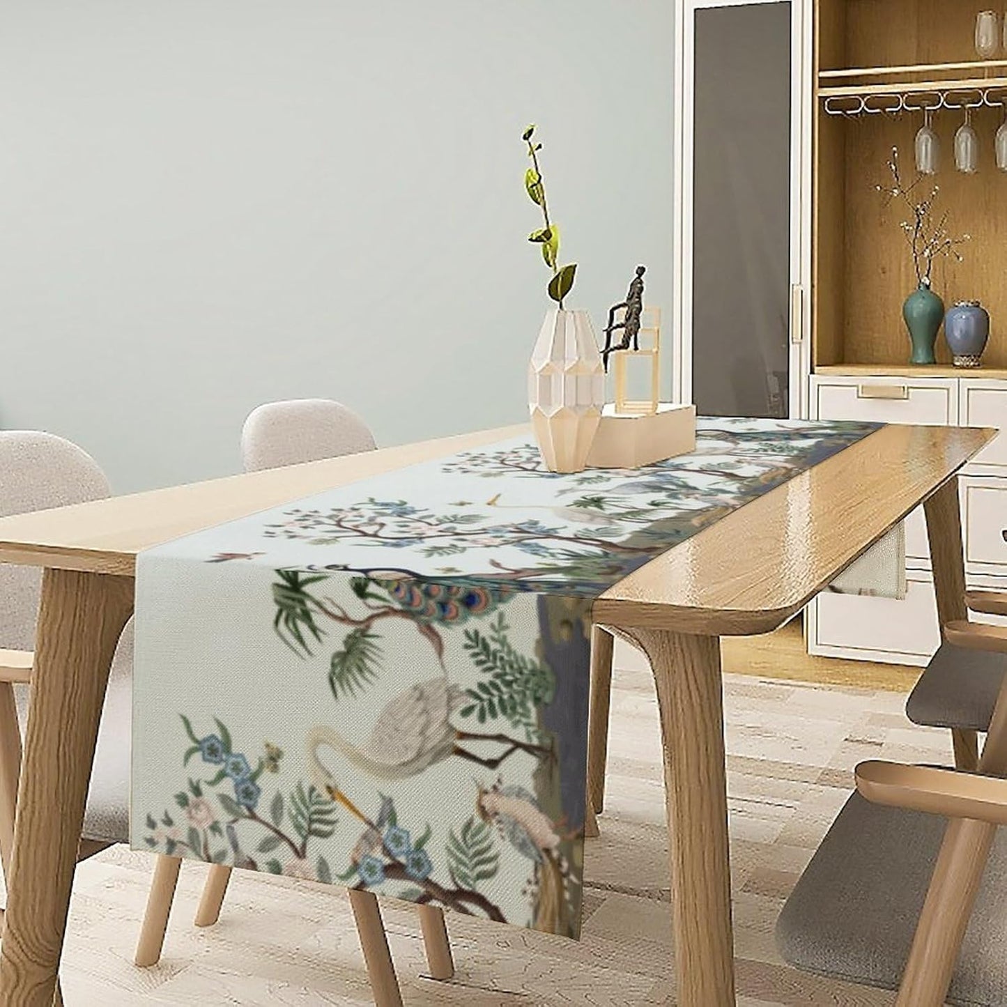 Peacock Table Runner,Retro Chinese Peonies Flowers Peacock Table Runner for Home Kitchen Dining Party Indoor Outdoor Decoration 13x70 Inch