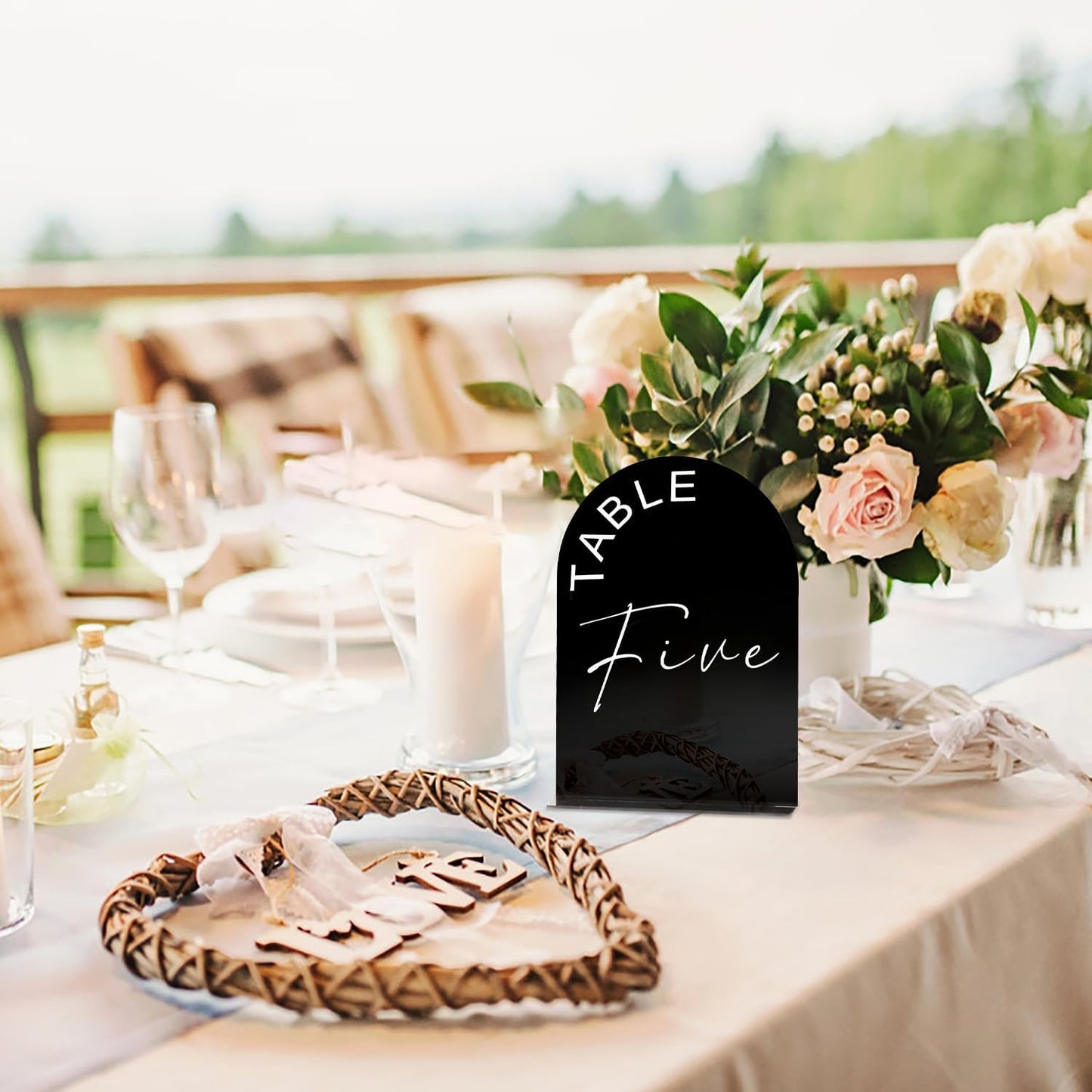 Black Arch Wedding Table Numbers 1-15 with Stands, 5x7 Inch Acrylic Arch Sign with Holder for Wedding Reception Table Centerpiece Decoration