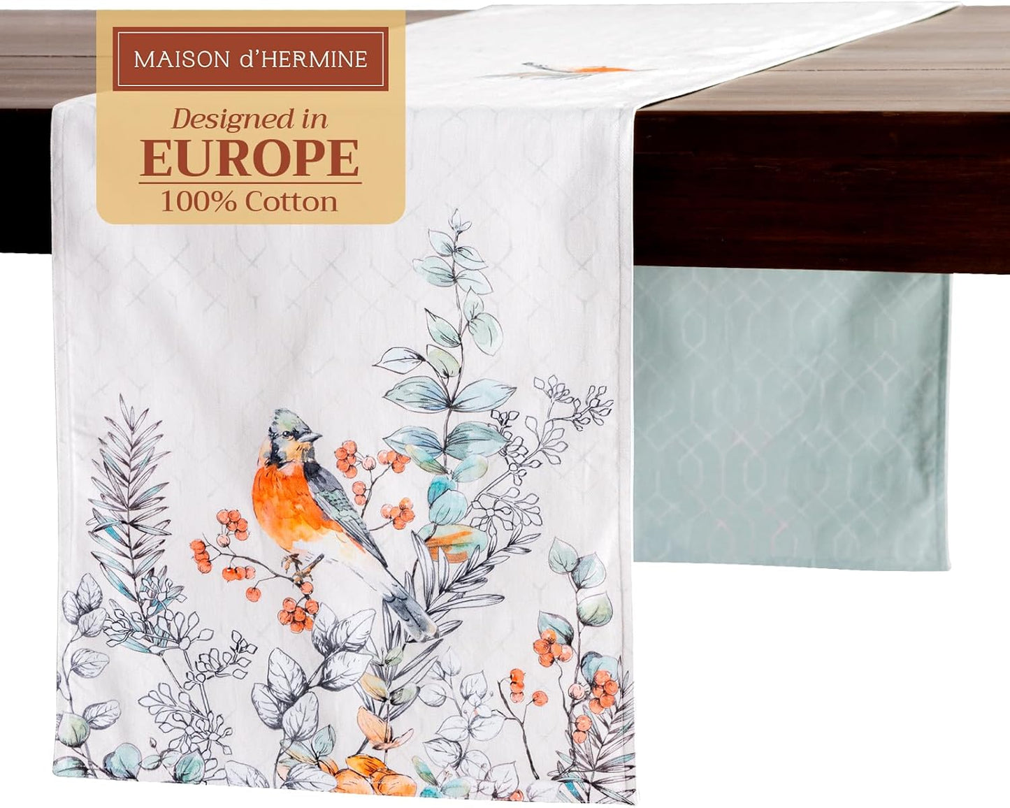 Maison d' Hermine Table Runner 100% Cotton Double Layer Table Runners 108 inches Long for Thanksgiving Christmas Decorations Home Kitchen Dining Party Wedding (Whitish Shabby Chique, 14.5" x 108")