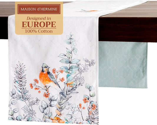 Maison d' Hermine Table Runner 100% Cotton Double Layer Table Runners 108 inches Long for Thanksgiving Christmas Decorations Home Kitchen Dining Party Wedding (Whitish Shabby Chique, 14.5" x 108")