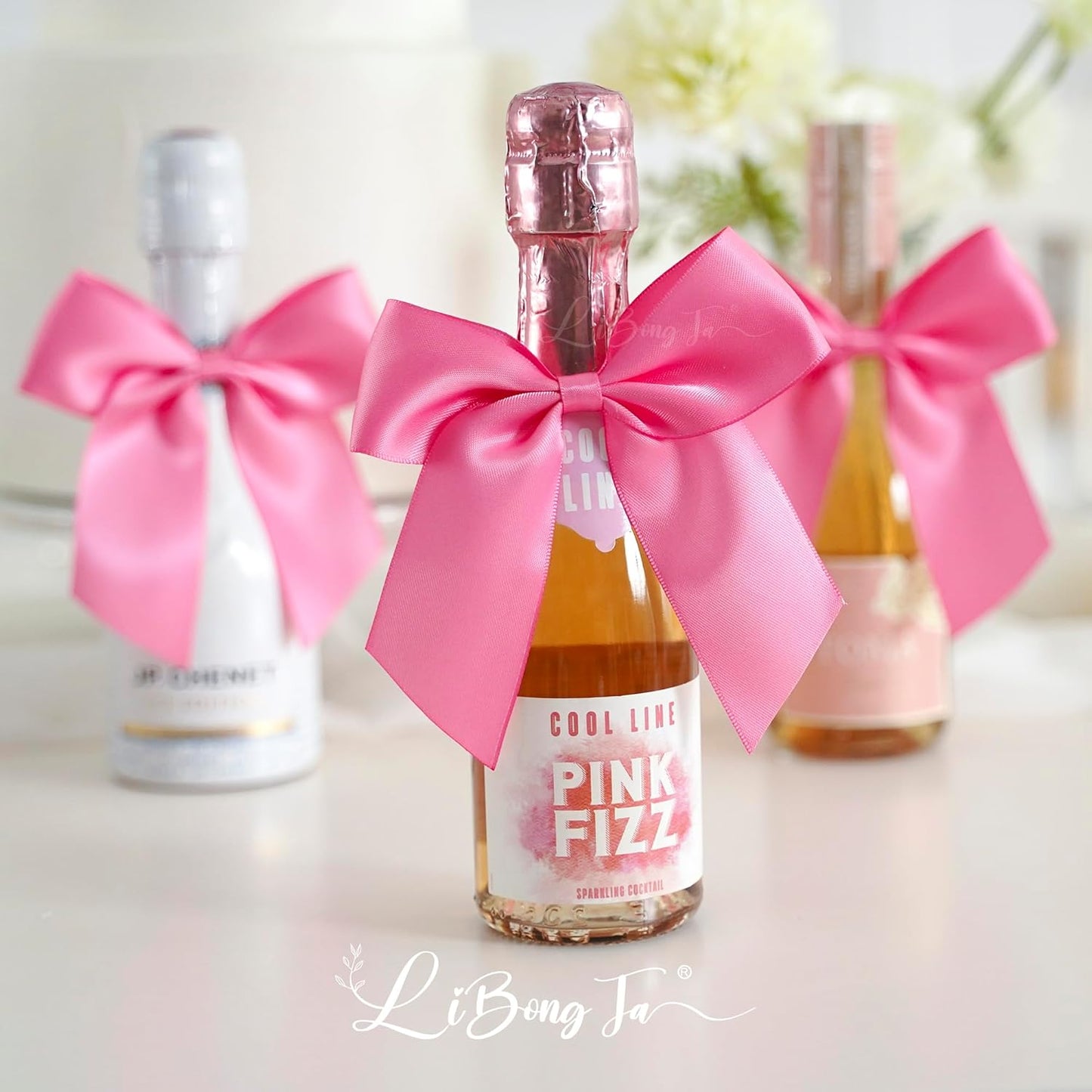 4.5" Satin Ribbon Hot Pink Bows for Gift Wrapping, Twist Tie Bows, Cute Bows for Crafts, Party Favors, Premade Bows Pre-Tied Decorative Bows for Flower Bouquets Candy Apple Bows-24 Counts