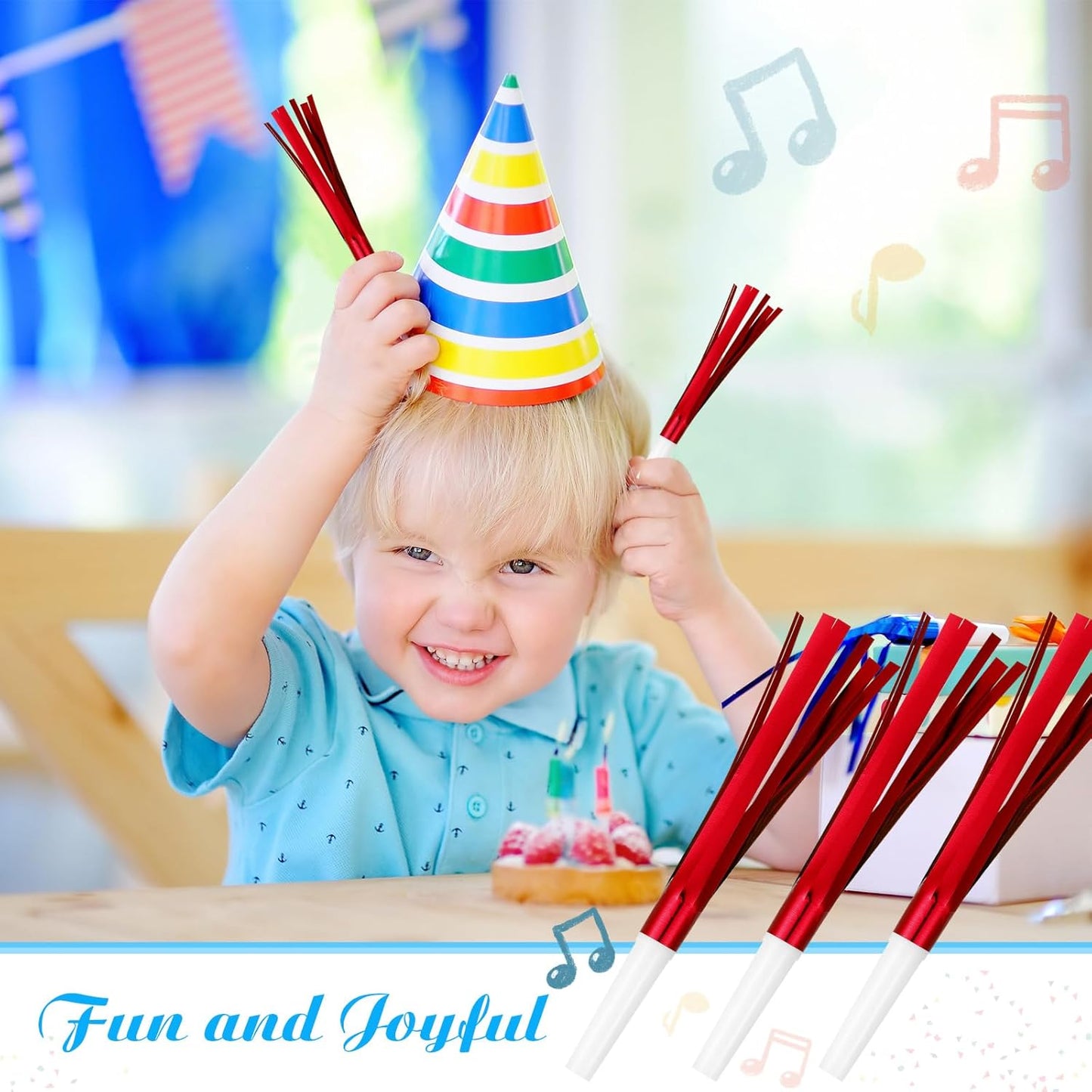 48 Pcs Gold Noise Makers Glitter Metallic Fringed Noise Makers Horns for Baby Shower, Kids Birthday, New Year Party Favor - Multicolor