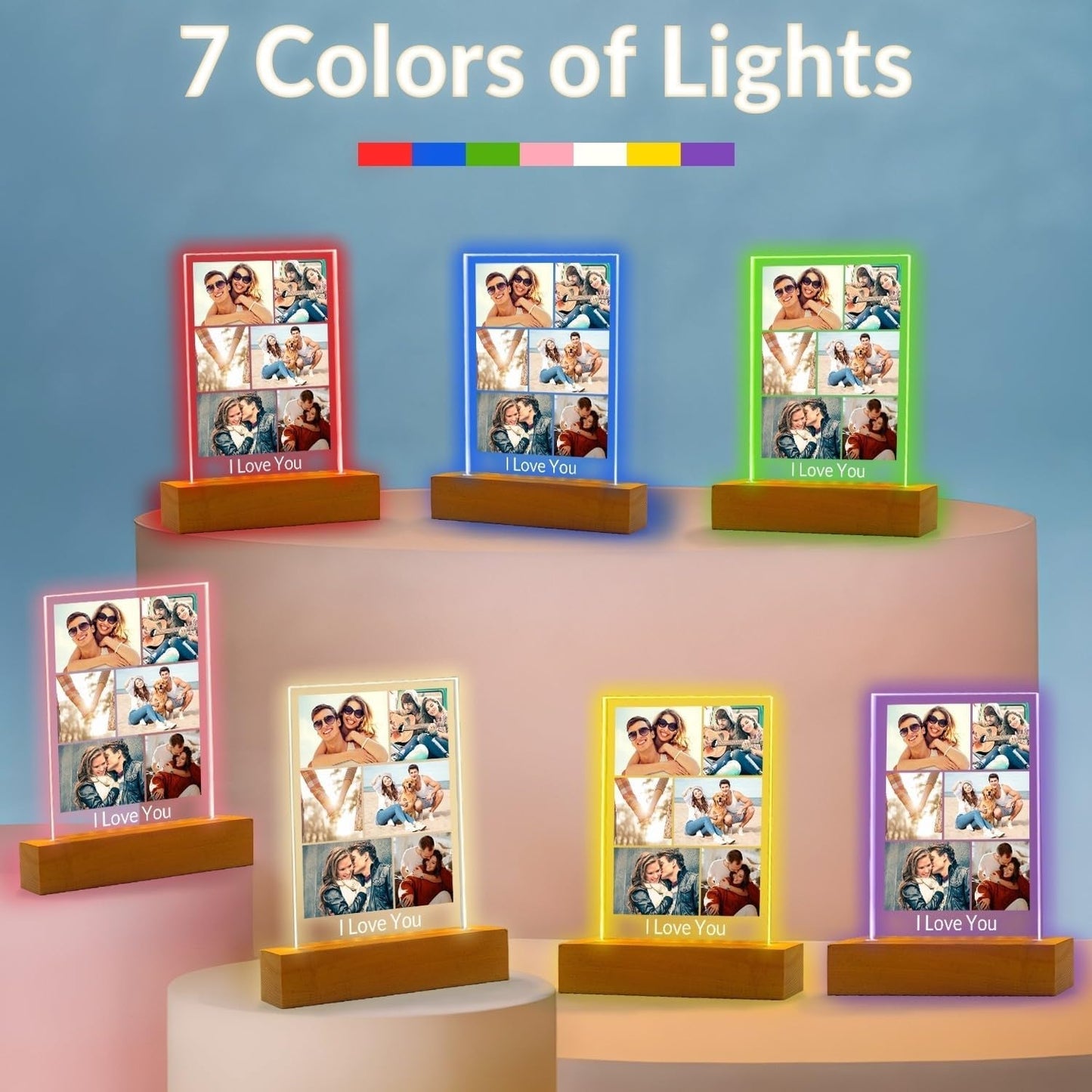 Custom Picture Frames with Photo, Personalized Photo Frame with Night Light, Customized Picture Frame, Personalized Anniversary Birthday Gifts for Women Men Her Him Girlfriend Boyfriend