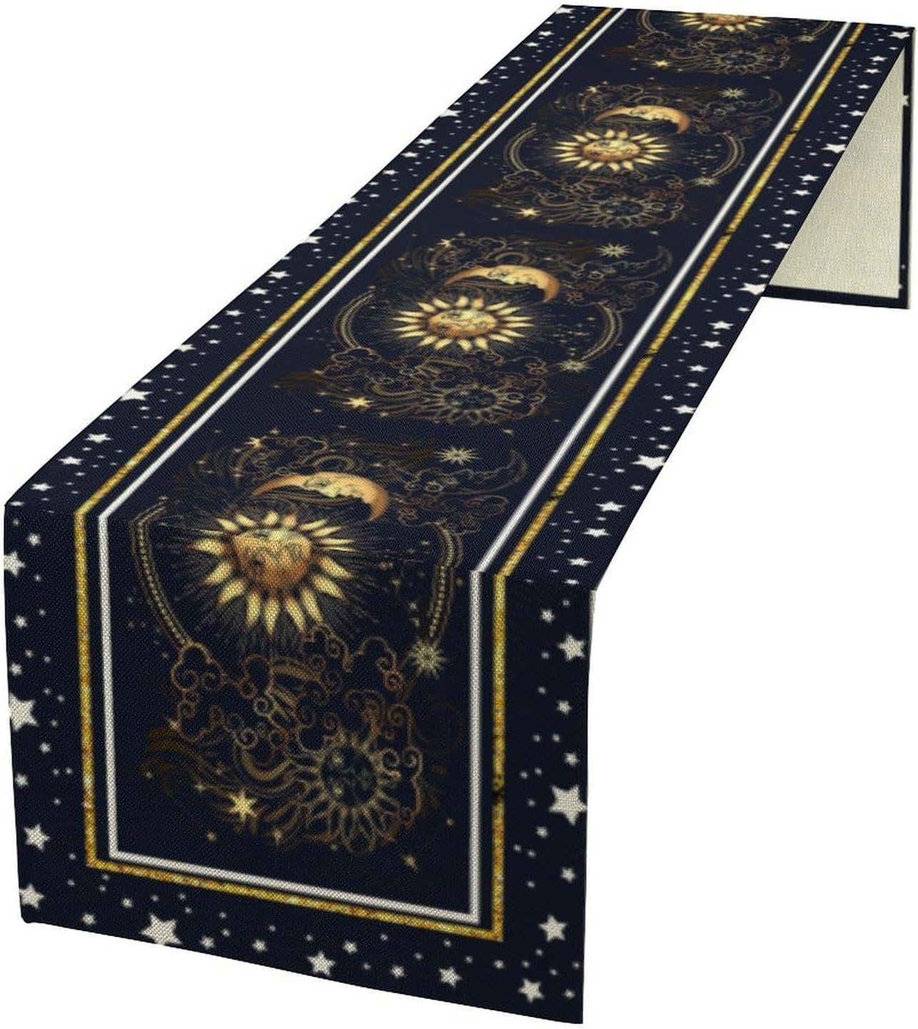 Sun Moon Table Runner, Seasonal Golden Sun Moon Holiday Kitchen Dining Table Runner for Kitchen Living Room Home Party Decor 13x70 Inch