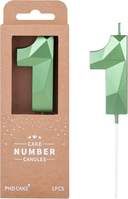 PHD CAKE 2.76 Inch Crystal Green 1 Number Cake Candle, Numeral Birthday Candles, Green Number Candles, Party Celebration