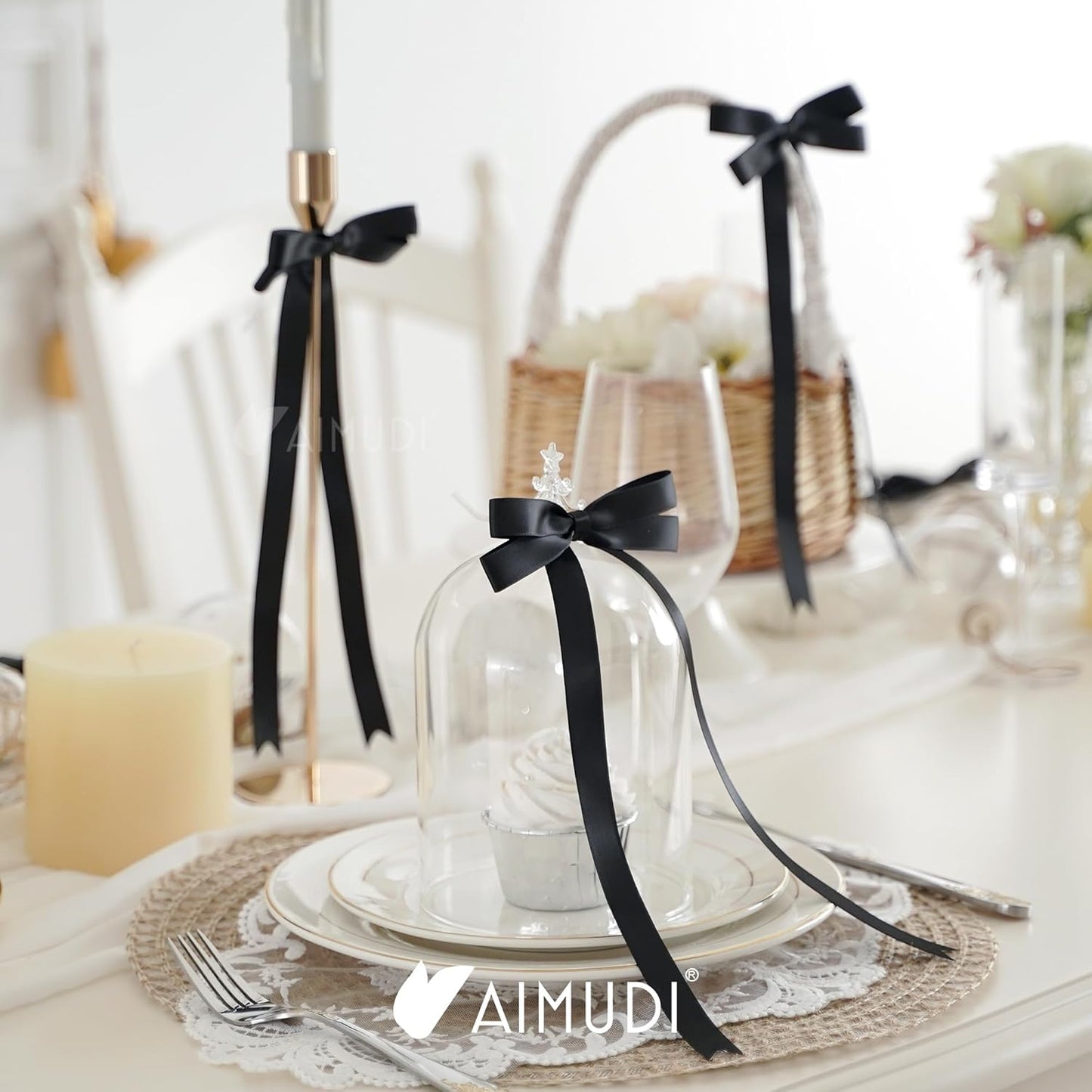 AIMUDI Black Bow 5 × 10" Satin Bow for Gift Wrapping Twist Tie Bows Premade Ribbon Bows for Bouquets Invitations Baskets Crafts Wreaths Wedding Birthday Baby Shower Party Decorations, 36 PCs