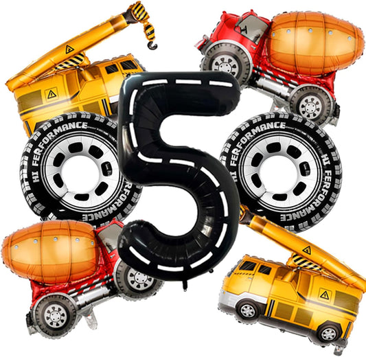 Construction Balloons 5rd Birthday Decorations for Boys 40inch Number 5 Balloons Truck Foil Balloon for Construction Birthday Party Decorations Supplies