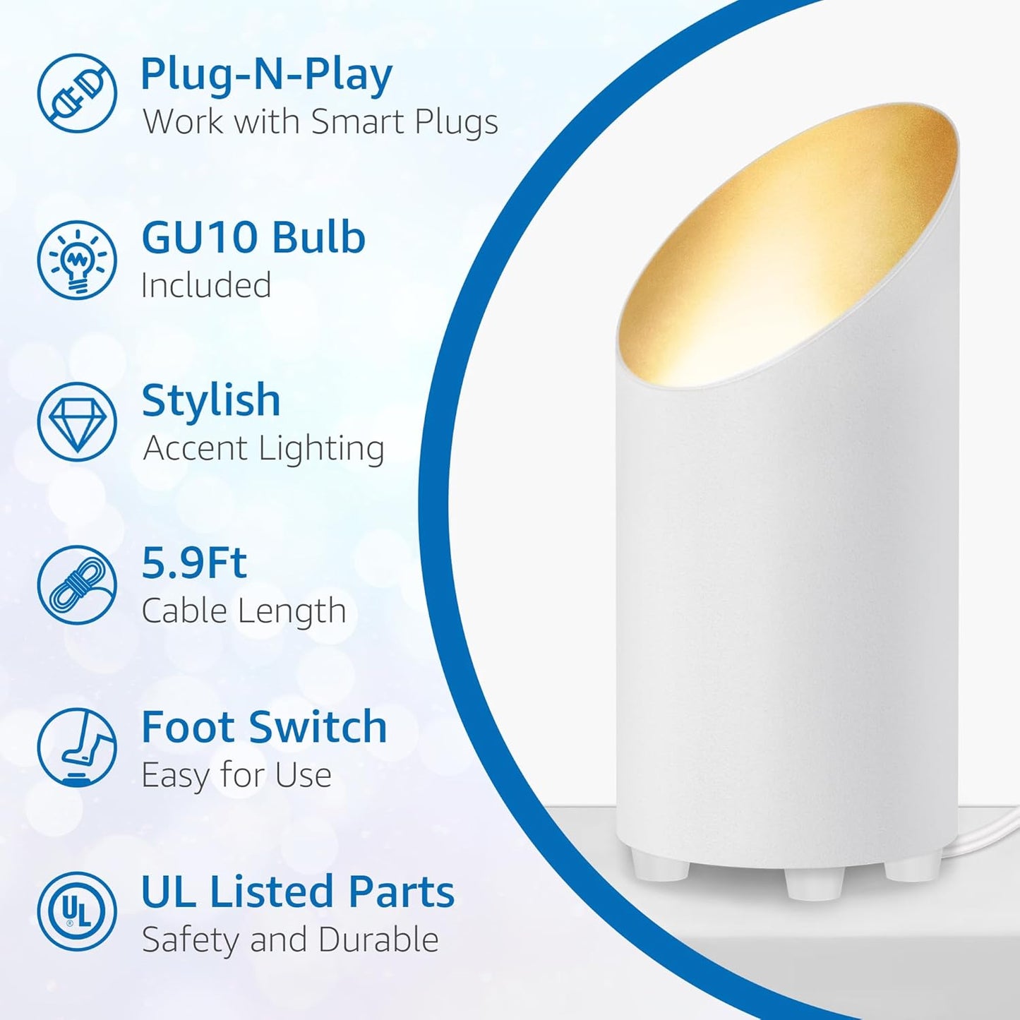 SUNVIE 4 Pack Up Lights Indoor Floor Can Light 5W Uplighting Uplights Indoor with 2700K GU10 Bulbs, Uplight for Home Plant Floor Spotlight with 5.9 FT UL Listed Plug Cord &Foot Switch