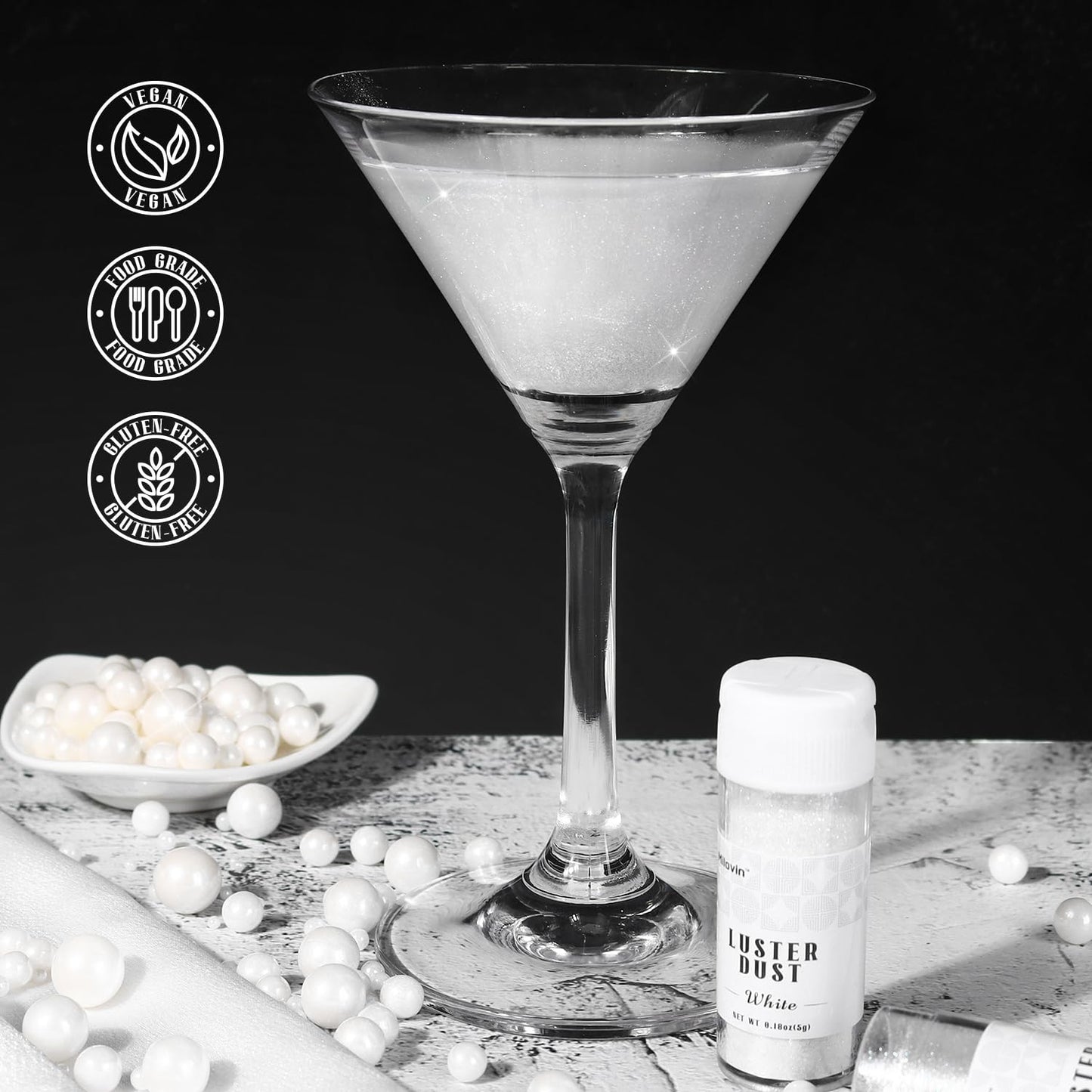 White Edible Glitter for Cake Decorating, 5g White Luster Dust Edible for Drinks, Glitter for Cocktails, Drinks, Macaron, Cookies, Cupcakes, Chocolate, and Strawberries(0.18oz, white)