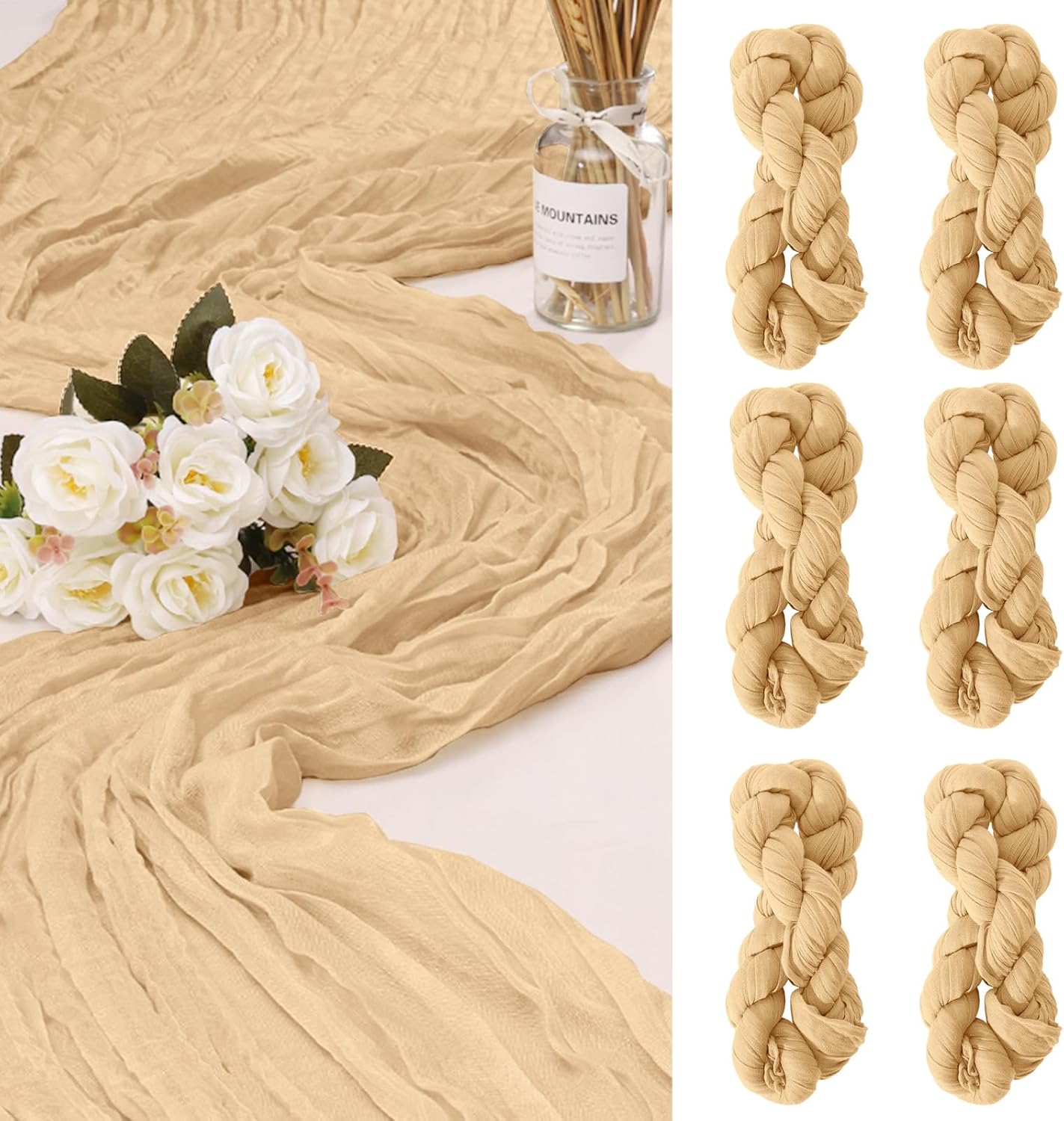 6 Pack Cheesecloth Table Runner 10Ft Christmas Gauze Boho Table Runners for Wedding Decor Bridal Shower Decorations(35" x 120")