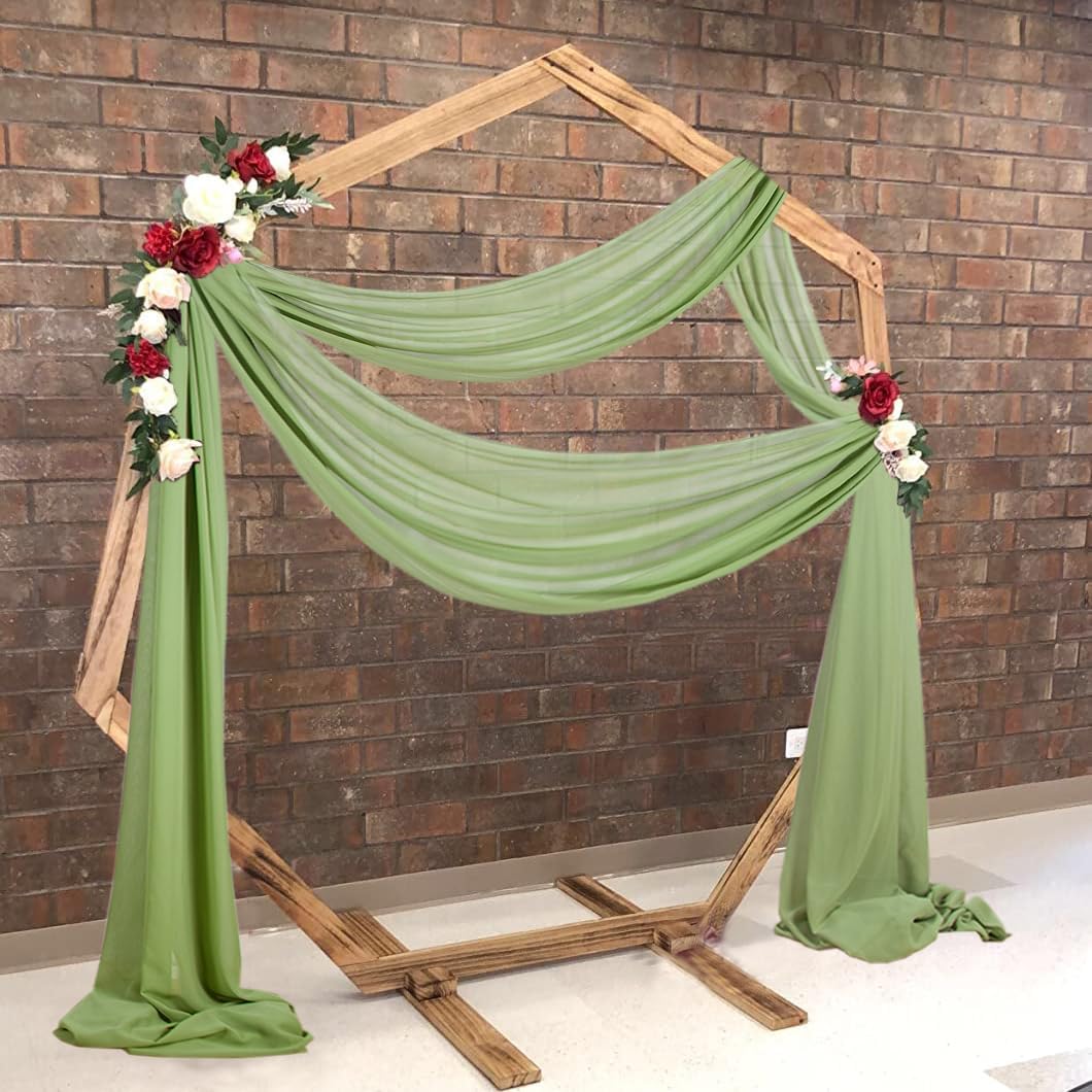 2 Panels Ceiling Drapes Wedding Arch Draping Fabric Sage Green Sheer Drapes 20Ft Long for Romantic Bridal Shower Decor Chiffon Wedding Arch Drapery Chiffon Fabric for Wedding Arch Decoration