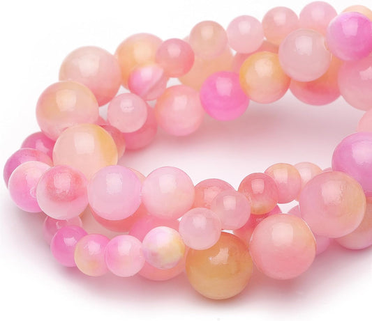 8mm Natural Stone Beads for Jewelry Making,Pink Yellow Jade Polished Smooth Round Gemstone Beads for Bracelet Necklace 15 Inch