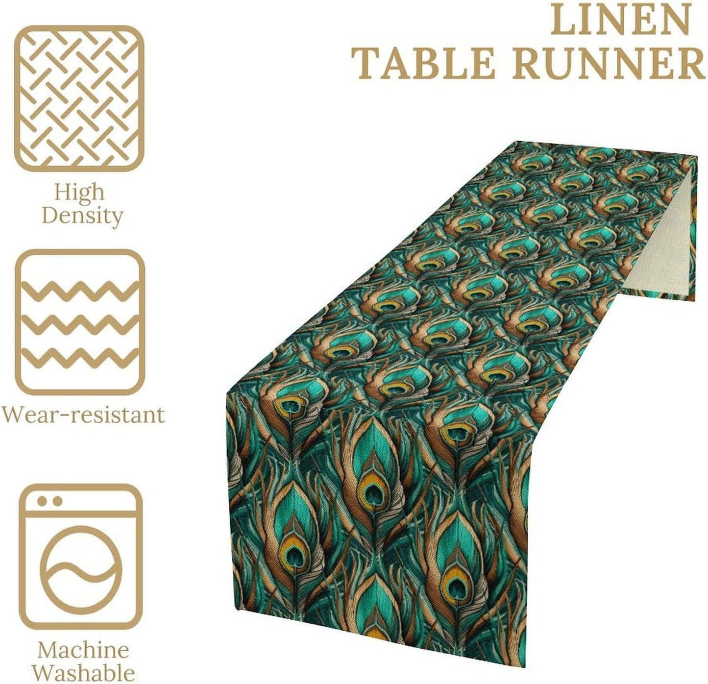 Peacock Feather Table Runner,Retro Aesthetic Green Table Runner for Home Kitchen Dining Party Indoor Outdoor Decoration 13x108 Inch