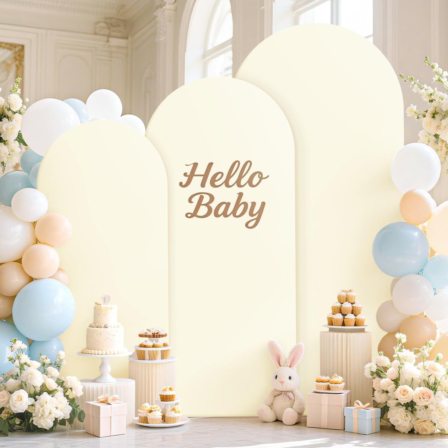 FOTSHARER Wedding Arch Backdrop Stand and Cover Set of 3 Metal Balloon Arch Stand with Ivory Arch Cover 6FT, 5FT, 4FT Arch Backdrop Stand for Party Birthday Anniversary Arched Background Decorations