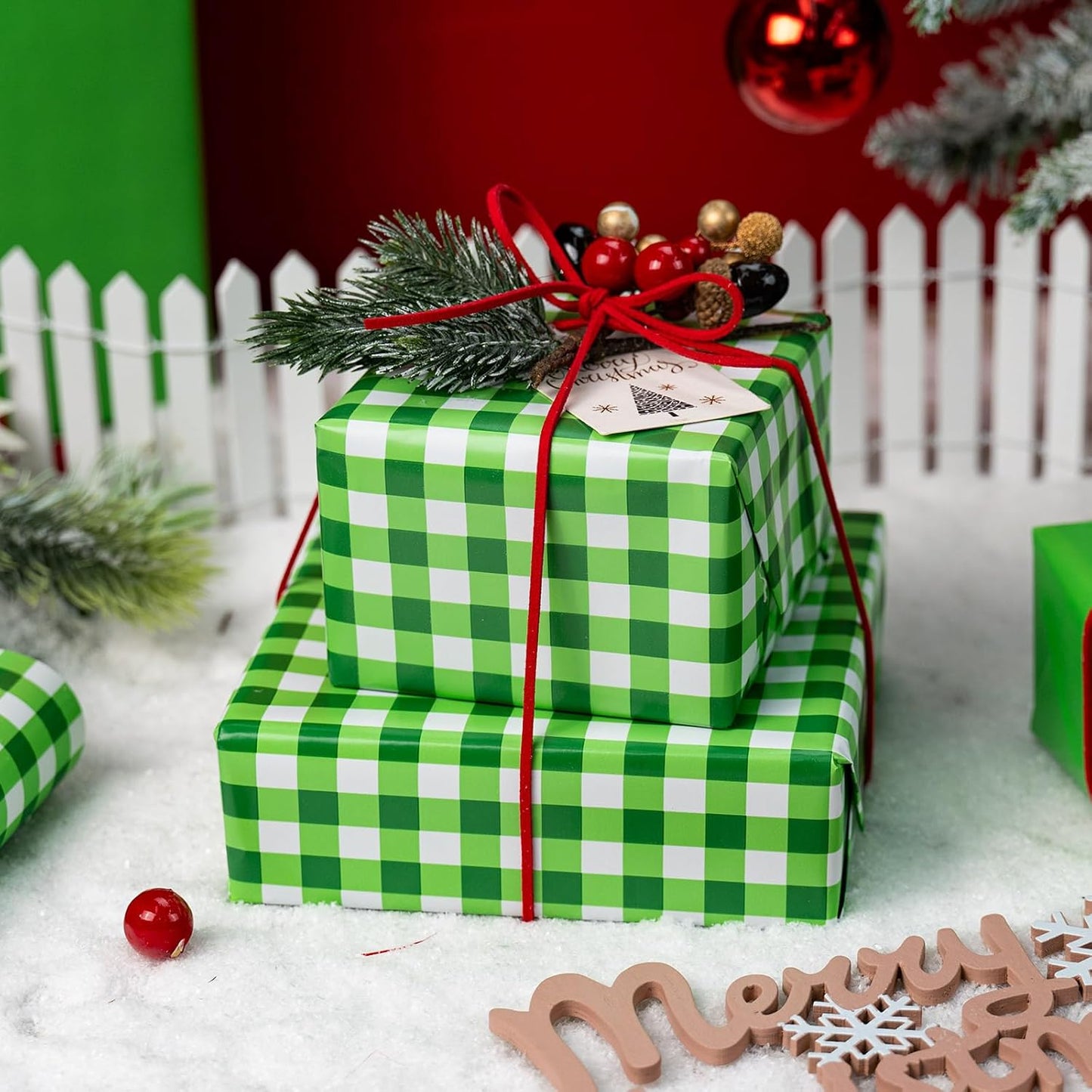 Burymento Green Checkerboard Wrapping Paper, Gift Wrap for Birthday, Valentines, Mothers day, Graduation, Wedding, Fathers day, Baby Shower, Christmas (17in x 32.8ft)