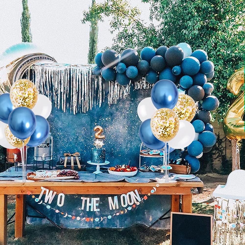TONIFUL 4 Table Centerpiece Balloon Stand Kit Include Blue White Gold Confetti Balloons Prefect for New Year 2025, Birthday Table Decorations,Class of 2025 Graduation,Baby Shower,Party Decorations