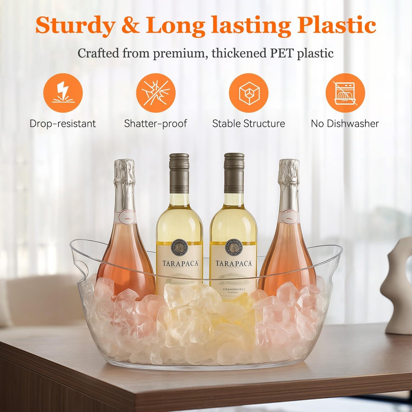 Ice Buckets for parties Wine Bucket, Clear Acrylic 5.5 Liter Plastic Tub for Drinks and Parties, Food Grade, Perfect for Wine, Champagne or Beer Bottles (2Pcs)