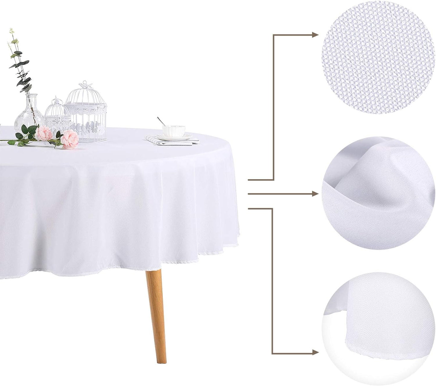 Ascoza 2pack 90 Inch White Round Tablecloth in Polyester Fabric for Wedding/Banquet/Restaurant/Parties