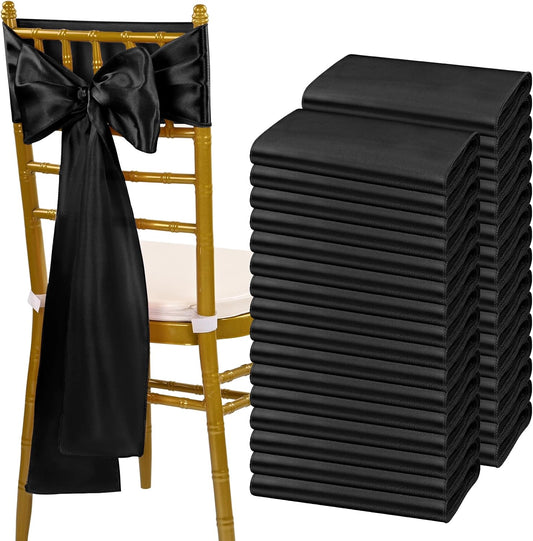 fani 120 PCS Black Satin Chair Sashes Bows Universal Chair Cover for Wedding Reception Restaurant Event Decoration Banquet,Party,Hotel Event Decorations (7 x 108 inch)