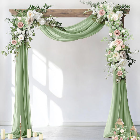 Socomi Wedding Arch Draping Fabric 1 Panel 29" x 19Ft Sage Green Sheer Chiffon Curtain Drapes 6 Yards for Wedding Ceremony Birthday Party Decoration