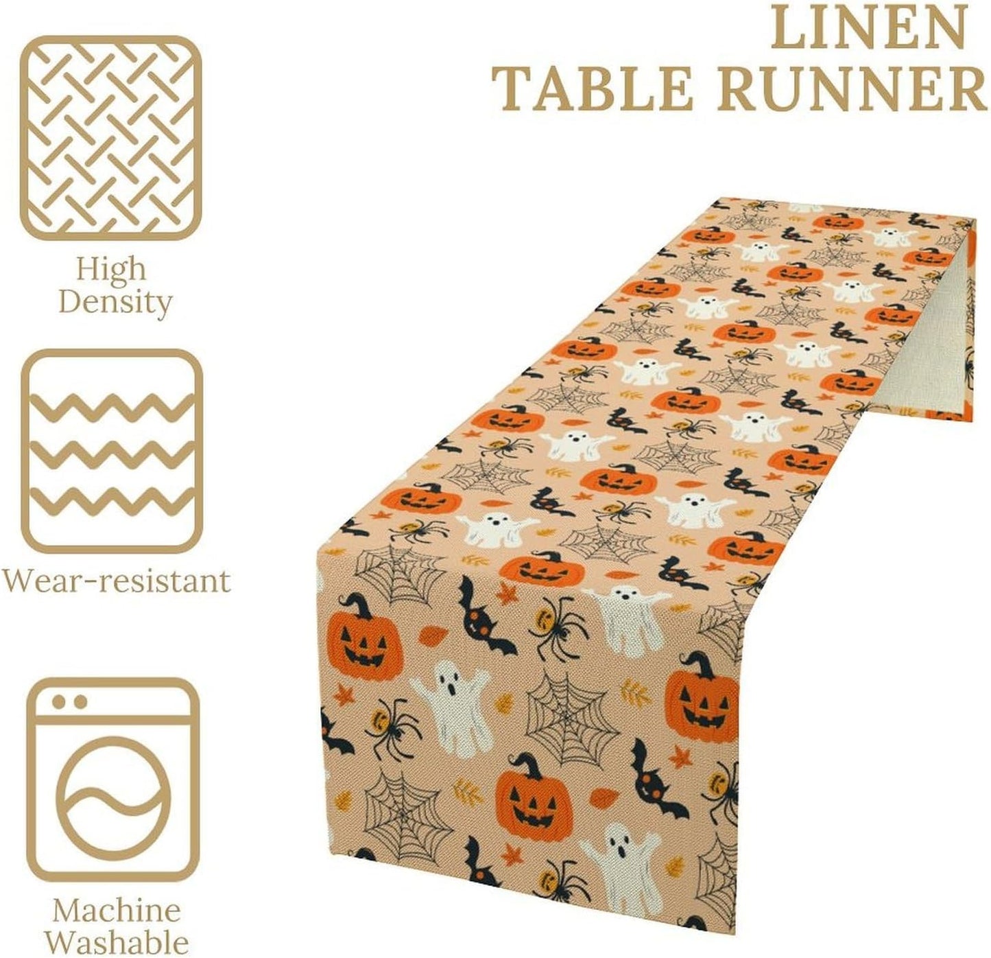Halloween Table Runner,Cute Ghost Pumpkin Leaves Table Runner for Kitchen Dining Table Decoration Home Party Decor 13x36 Inch