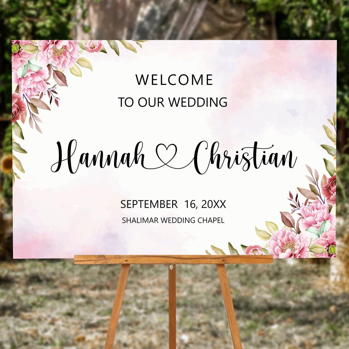Ethereal Blush Wedding Welcome Sign Template, Editable Printable Modern Rose & Geranium Floral Sign for Ceremony or Reception, Wedding Decor Bundle