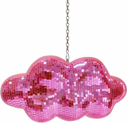 Pink Disco Ball Cloud Shaped, Hanging Disco Decor for Party,Room,Home, Retro Reflective Mirror Ball with Chain, Disco Ornaments, Design Patent