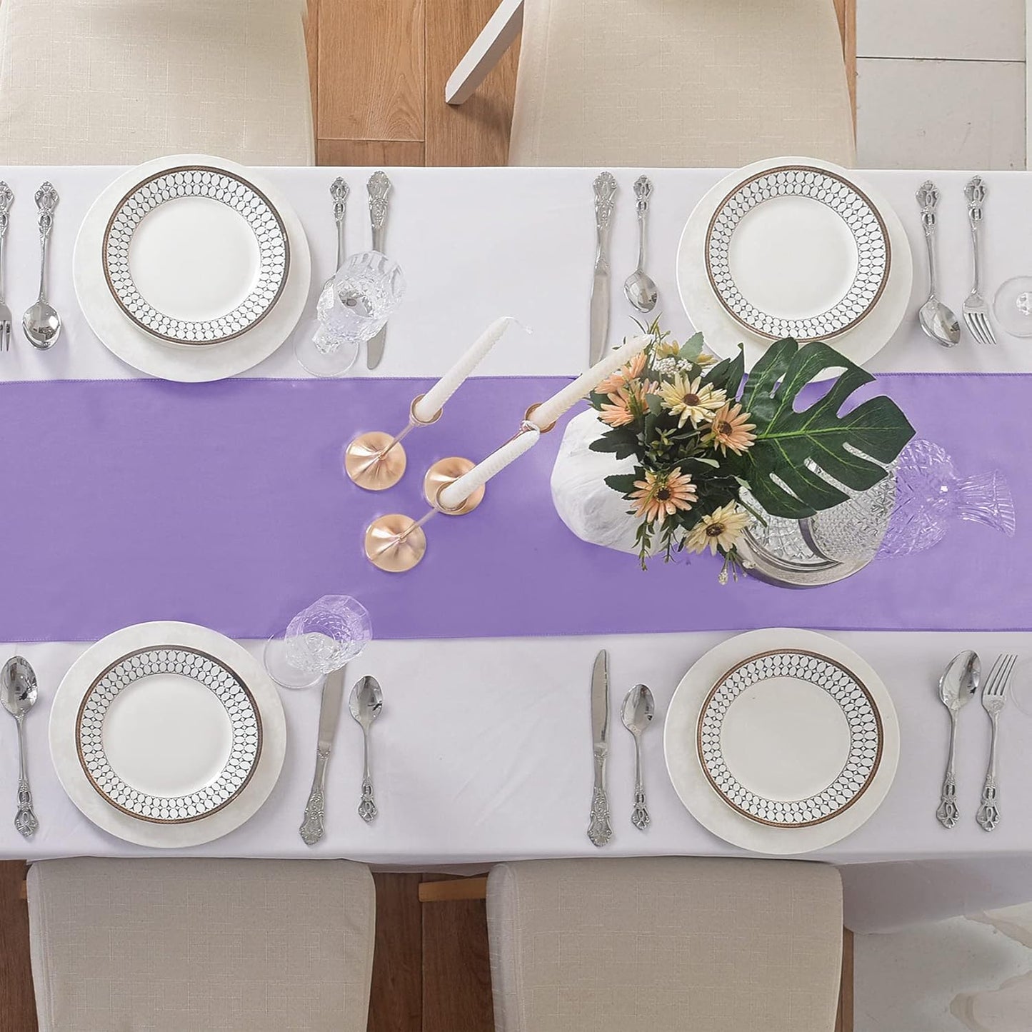 12Pack Table Runner 12 x 108 Inches Satin Silk Table Runner for Wedding, Birthday Party, Banquets, Graduations Decoration, fit Rectange and Round Table-Lavender