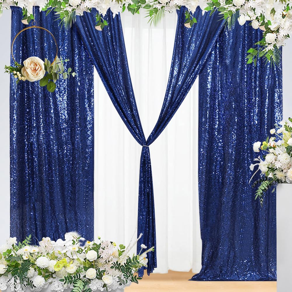 Eternal Beauty Sequin Backdrop Curtains, 2x8 Ft-2 Panels Navy Blue Back Drop for Shimmer Photography Party Wedding Birthday Decor