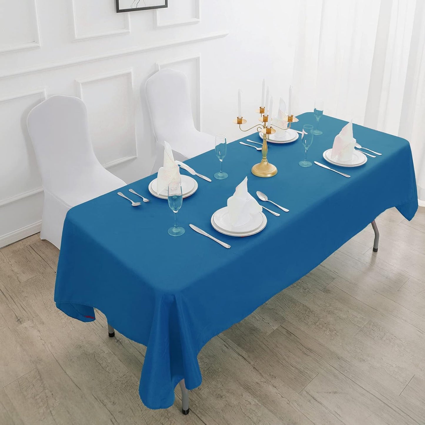 Rectangle Tablecloth 90x132 inch Washable Polyester Fabric Table Cloth for Wedding Party Dining Banquet Decoration（90x132, Mediterranean Blue）