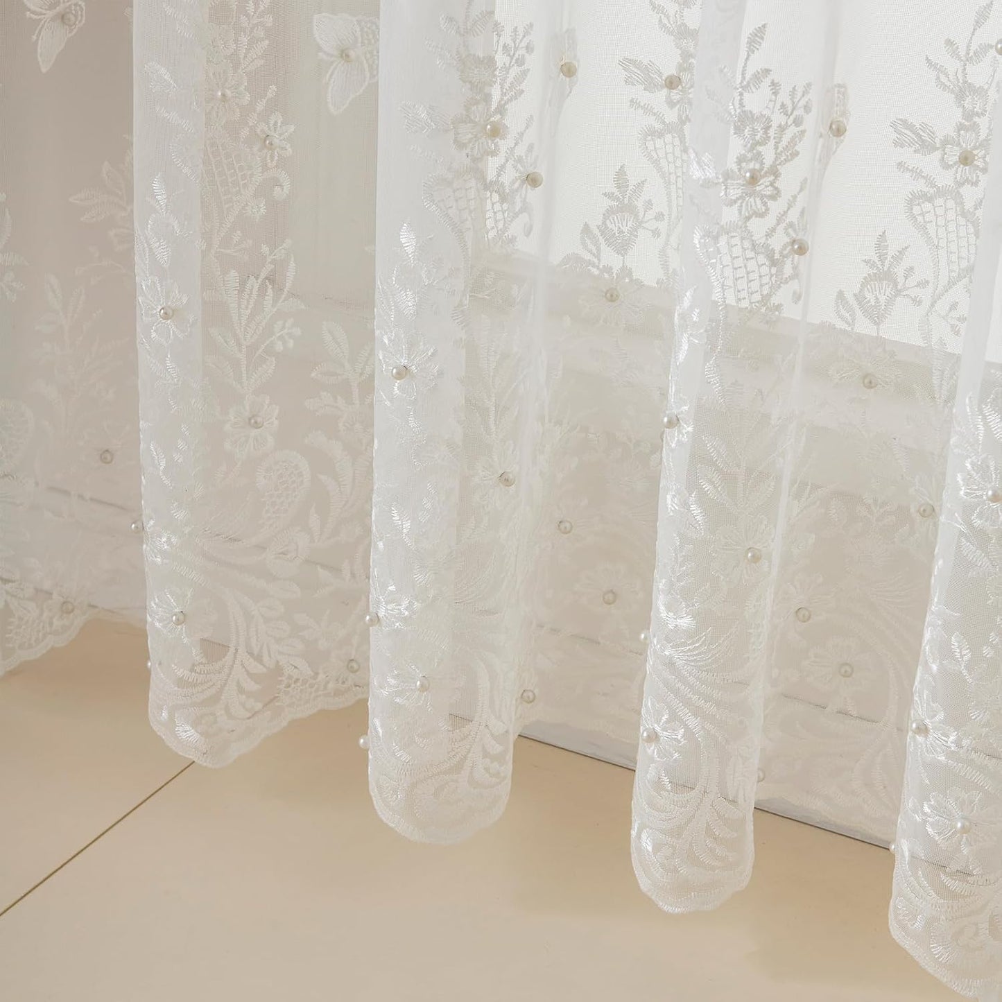 VISIONTEX White Sheer Voile Curtains, Decorative White Embossed Butterflies Rod Pocket Window Drapes for Home Kitchen, Living Room and Bedroom 54 x 63 Inch, Set of 2 Curtain Panels