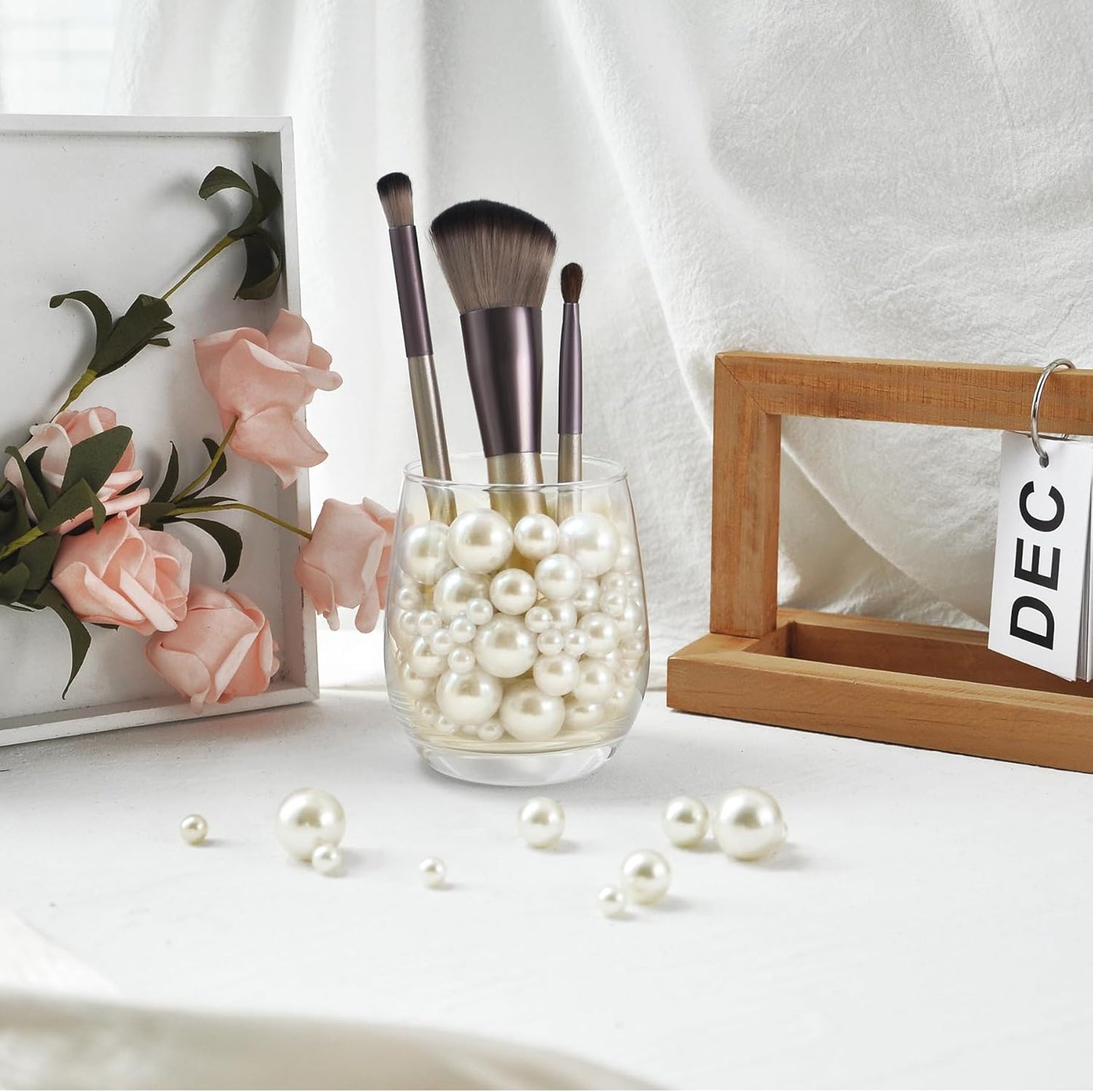 260Pcs Cream Glossy Beads - 6mm, 14mm, 18mm Round Plastic Pearl Beads for Centerpiece Decor, Wedding, Birthday, Christmas Party, Home Decor