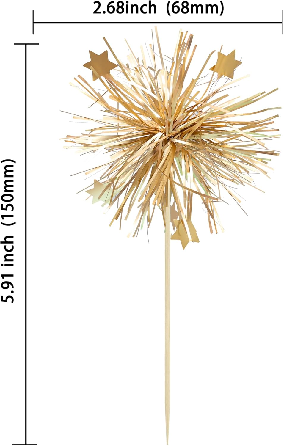 Gyufise 30Pcs Foil Firework Cupcake Toppers Happy Birthday Cake Toppers Sparkle Tinsel Flower Drink Stirrers Cocktail Food Fruit Toothpicks for Valentine's Day Party Supplies Gold