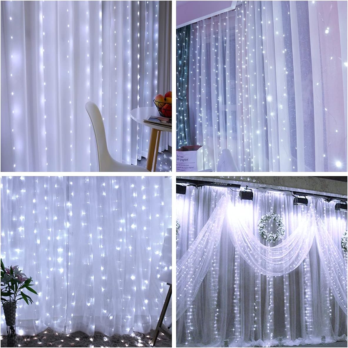 AOMIG Fairy Curtain Lights,300 LED White Window Curtain String Light,8 Modes 9.8×9.8Ft Waterproof Curtain String Light USB Powered with Remote Control,Christmas String Lights for Indoor/Outdoor