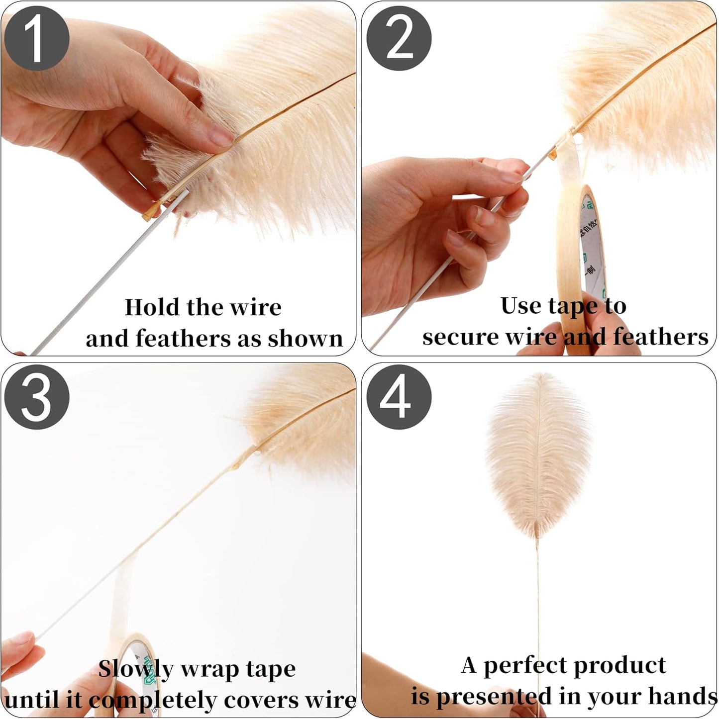 Holmgren Champagne Large Ostrich Feathers - 20pcs Making Kit 22 Inch Boho Feather Decor for Vase, Floral Arrangement, Wedding Party Centerpieces Home Decorations（Champagne）