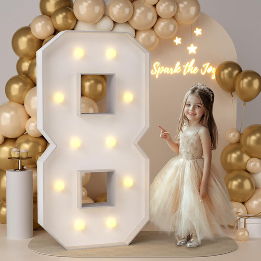 JoyMuse 4FT Marquee Number 8, 4 Feet Tall Light Up Letters for Birthday Decorations, Not Foldable