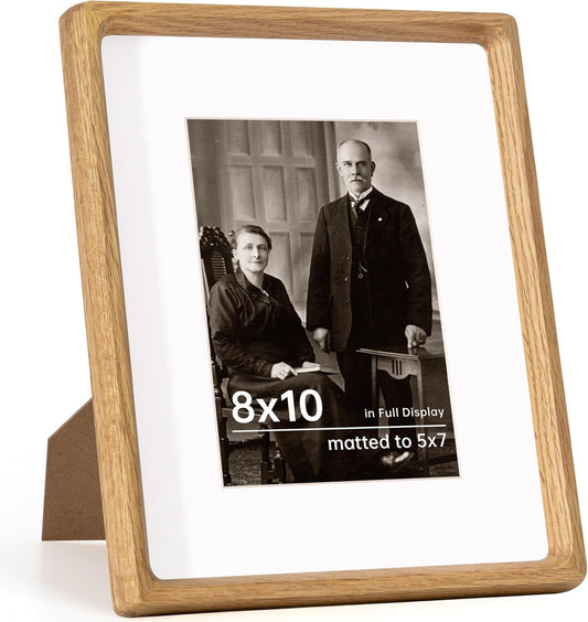 8x10 Oak Frame USA-Sourced Natural Wood Picture Frames Handcrafted Rounded Corner with Mat to 6x8 Picture Display with Real Glass Family Picture, Photo, Certificate