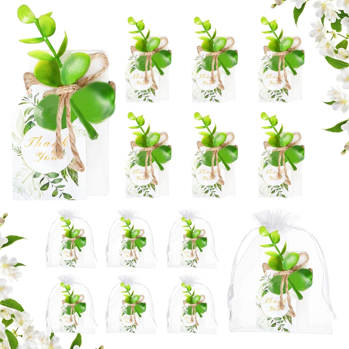 50PCS Handmade Soap Wedding Favor Natural Eucalyptus Handmade Soaps Soap Thank You Gifts Bridal Shower Favors Soaps for Baby Shower Party Spring Garden Decorations with Cards White Sandbags