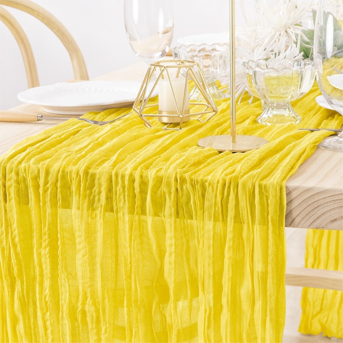MLMW 4 Pack Yellow Cheesecloth Table Runner Boho Gauze Rustic Cheese Cloth Table Runner 160 inch Sheer 13.3ft for Wedding Party Baby Bridal Shower Birthday