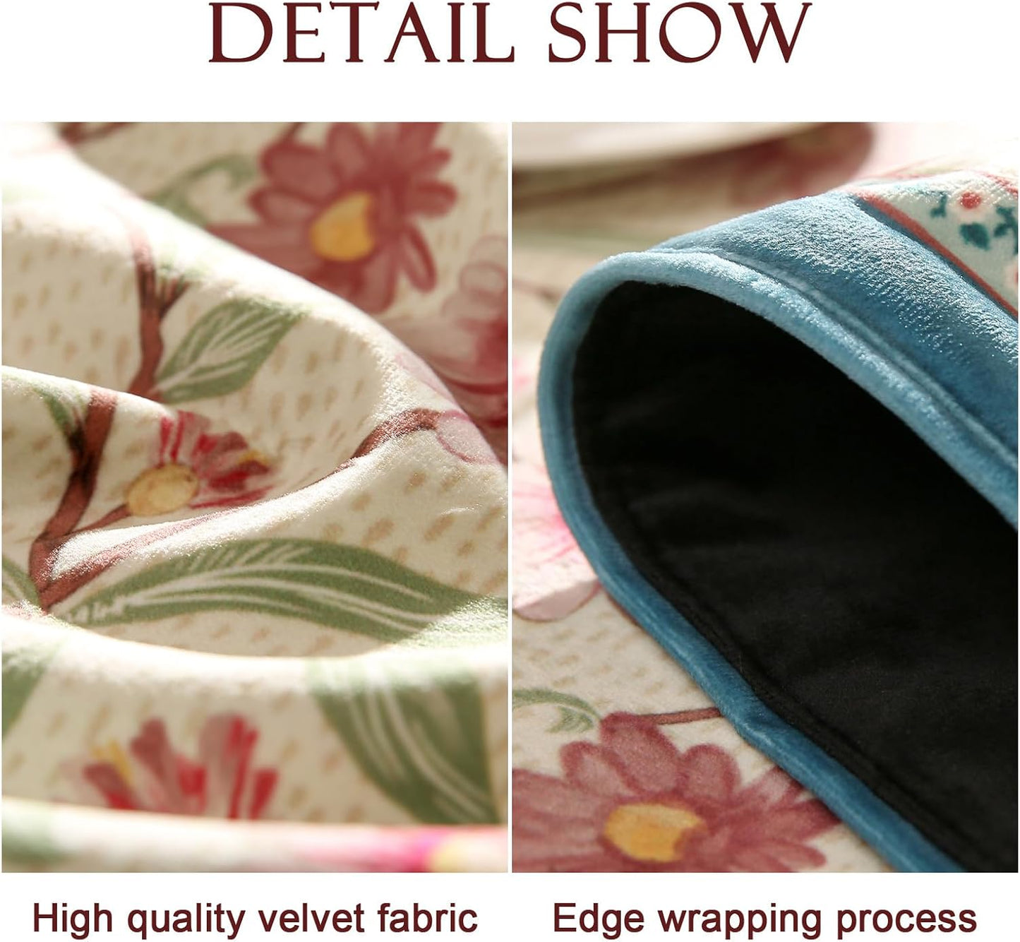 patdrea Designer French Elegant Wild Flowers Velvet Table Runner 71 Inch Long, Beige Pink Floral Pattern Table Mat, Decoration for Kitchen Dining Coffee Table Cabinet Banquet Thanksgiving,12"*71"