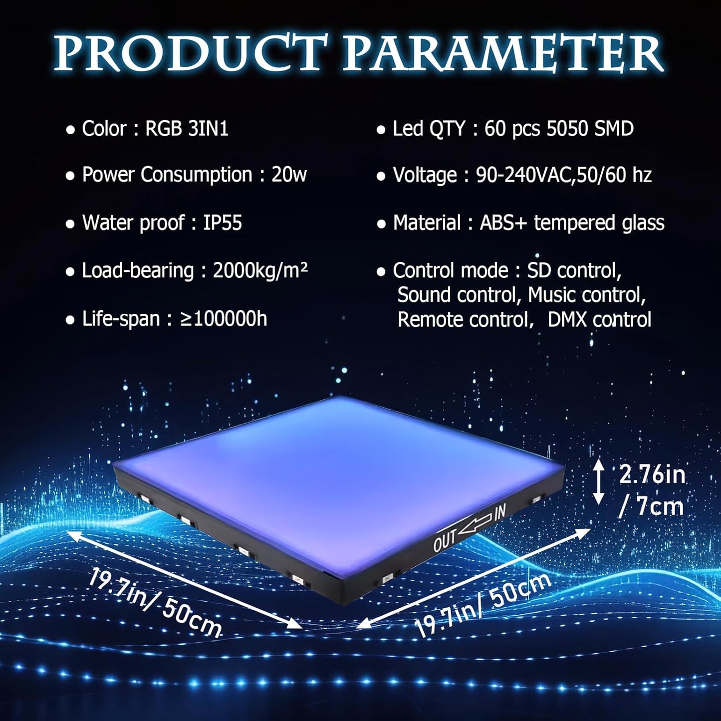 Dance Floor Stage Lights-Tempered Glass with Flight Case - RGB Color Changing Lights for Wedding, Party, Club - Non-Slip (RGB-Magnetic, 8 * 8 FT)