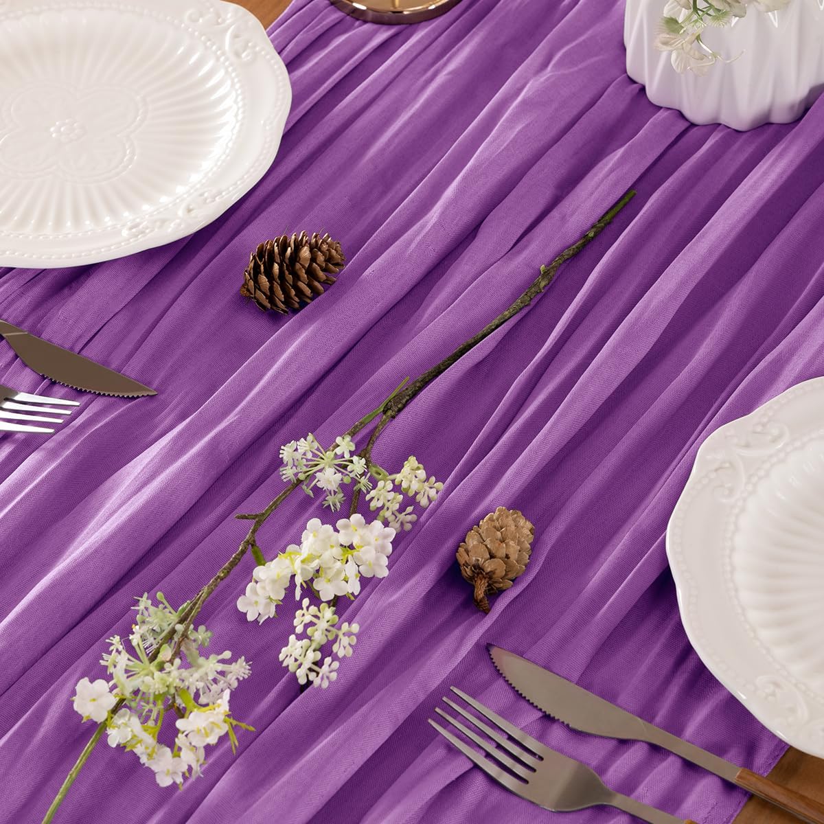 Purple Table Runner Cheesecloth Table Runner 10FT Farmhouse Table Runners 120 Inches Fall Table Decor Dining Room Centerpiece Wedding Boho Baby Shower Birthday