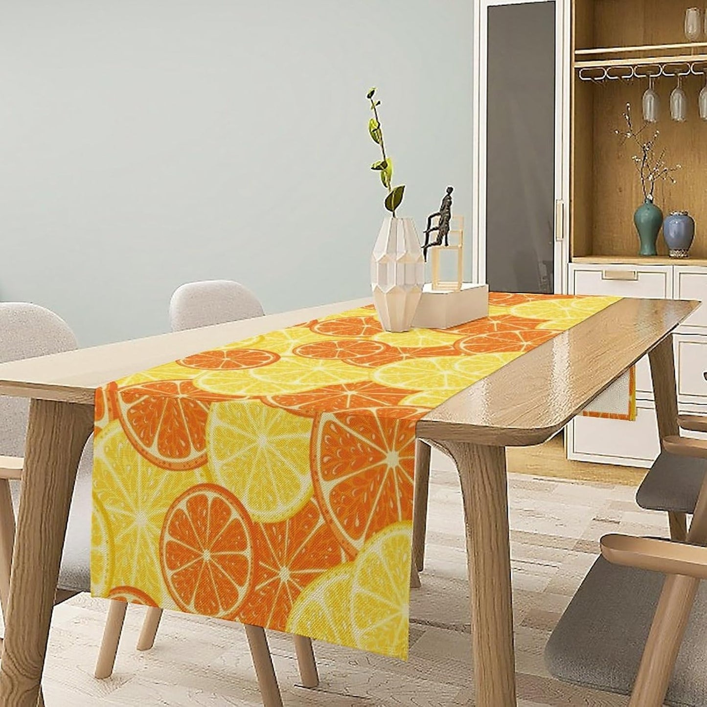 Orange Lemon Table Runner Spring Summer Orange Lemon Slices Botanical Fruit Dinner Runner for Farmhouse Baby Shower Party Holiday Home Kitchen Dining Table Decor 13x60